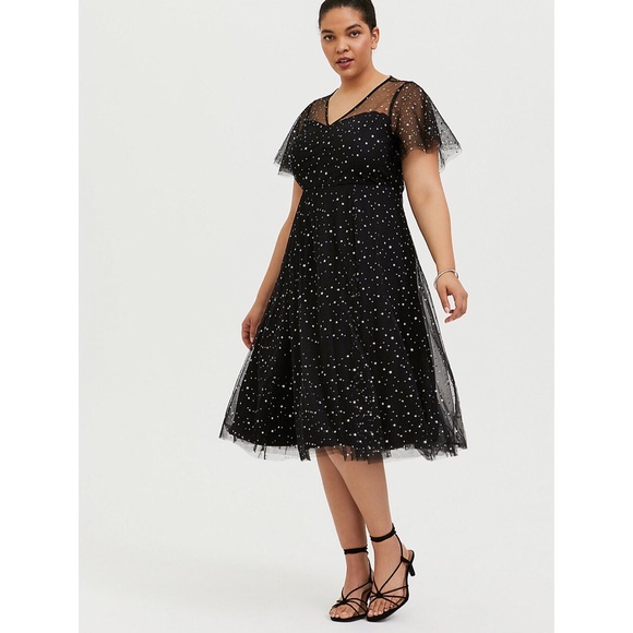torrid Dresses & Skirts - Torrid Black Mesh Iridescent Star Midi Dress